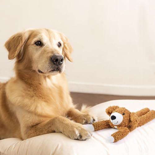 DODODOLA Dog Toys Partial Stuffing Squeaky Teething Chew Toy for Medium Large Dogs - color: Tan Dog