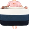 22in Extra Large Blanket Basket Holder Living Room, Rectangle Rope Woven Storage Basket with Handles for Laundry, Pool Towels, and Shoes, Dog Toy Organizer Bin Box, 3-Tone Blue - color: 3-Tone Blue