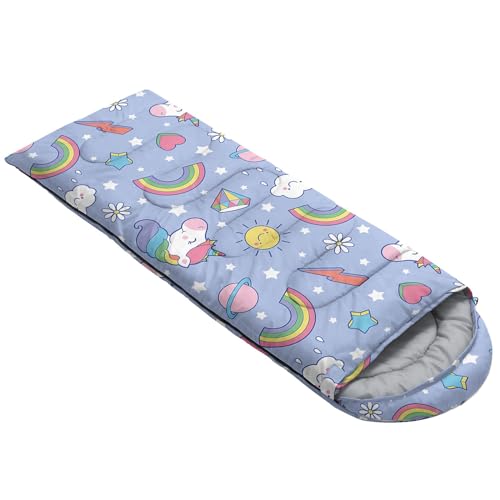 Kids Sleeping Bag for Boys Girls,3D Basketball Print-Lightweight Warm Portable Outdoor Indoor-Waterproof Cold Weather Resistant Sleeping Bag for Camping Hiking - color: Unicorn