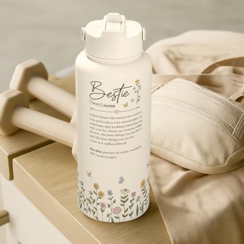 Best Friend Water Bottle 32oz Stainless Steel with Lid & Straw, Bestie Insulated Bottles for Women Girls Female Friends Sisters, Gifts Ideas for Birthday Christmas - color: Best Friend