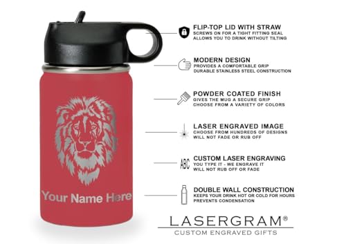LaserGram Personalized 12oz Water Bottle, Snail (Maroon) | Engraved Gift, Vacuum Insulated Stainless Steel, Flip-Top Straw Lid, Laser Engraved With Your Name - color: Maroon, size: 12 Ounces