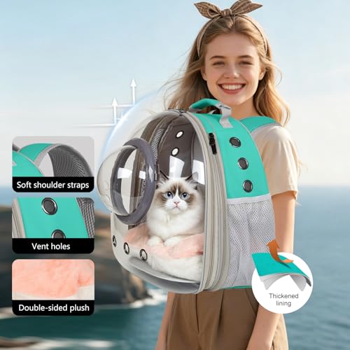 Front Extension Cat Backpack Carrier, Pet Travel Backpack for Kitten and Small Dogs, Clear Bubble Window Space Capsule Astronaut Liked Portable Vet Visit Book Bag Airline Approved - color: Green