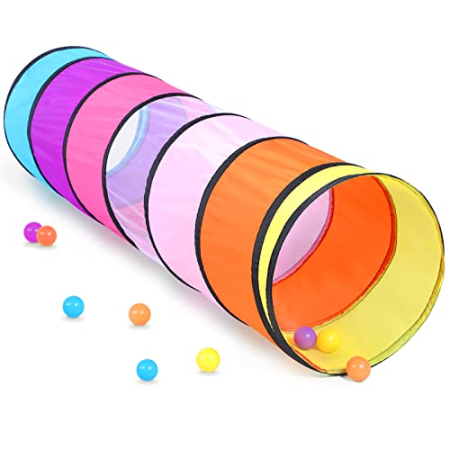 Colorful Play Tent Tunnel for Babies, Toddlers, Kids - with Mesh Windows, Indoor Outdoor Pop Up Tunnel Toy Gift - style: Pink