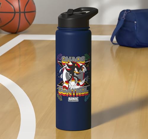 Sonic the Hedgehog - Shadow the Hedgehog "Chaos Control" Stainless Steel Insulated Water Bottle - color: Navy Blue