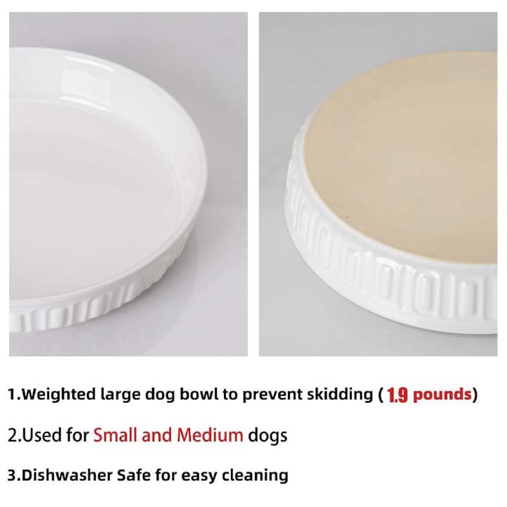 Shallow Dog Bowls, 8" Ceramic Dog Food Plate for Small and Medium Breeds, Non-Slip, Flat and Wide, Dishwasher Safe, Suitable for Puppies and Kittens (White) - color: White, size: 8 inch