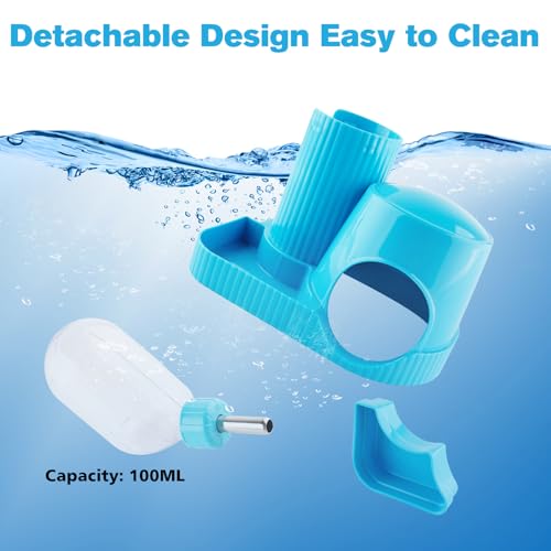 3 in 1 Multifunctional Hamster Water Bottle No Drip Gerbil 100ML Water Bottle Dispenser with Food Bowl Small Animal Auto Dispenser with Hideout Base Hamster Cage Accessories (Blue) - color: Blue