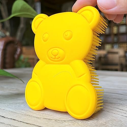 Premium Sensory Brush for Kids or Autism,Soft Silicone Body Scrubber,2 in 1 Sensory Room Occupational Therapy Sensory Brushes,Silicone Loofah,Pets Shower Brush Bath Brush Shampoo Brush(Bear-Yellow) - color: Bear-yellow