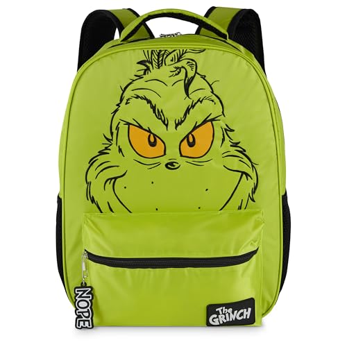 AI ACCESSORY INNOVATIONS Dr. Suess’s The Grinch Backpack for Boys & Girls Featuring a Big Face Grinch, 16”Bookbag w/Molded Nope Dangle, Green - style: Grinch Backpack