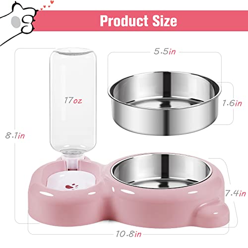 Dog Bowls, Cat Food and Water Bowl Set with Water Dispenser and Stainless Steel Bowl for Cats and Small Dogs - Pink - color: Pink