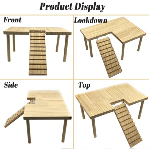 Hamster Platform with Ladder Wooden Syrian Hamsters Standing Platforms with Legs Set Wood Gerbils Climbing Bridge Toy Mouse Cage Accessories - size: Small