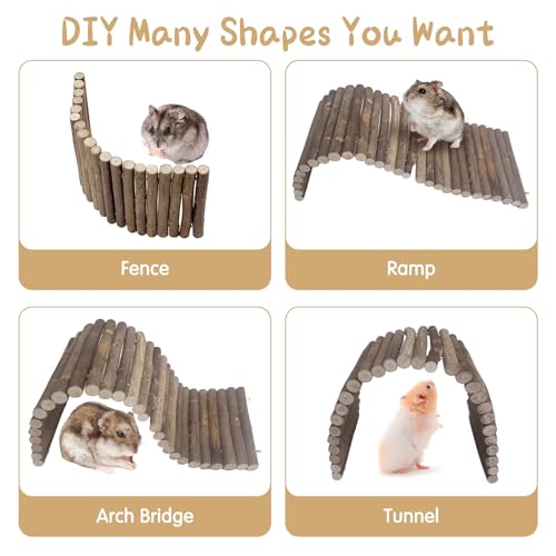 Hamiledyi Natural Wood Hamster Bridge, Bendable Climbing Ladder Small Animal Cage Accessories for Dwarf Hamster, Gerbils, Mice, Sugar Glider (15.7×5.9 in) - size: 15.7" × 5.9" (1 pcs)