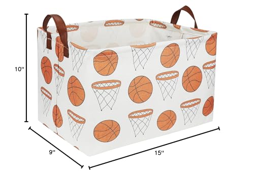 Rectangular Baketball Baskets,Kids Basket for Boy.Waterproof PE Coating Cute Basket with Handles.Boys Bin,Toys Box,Books Bins. (Basketball) - color: Basketball