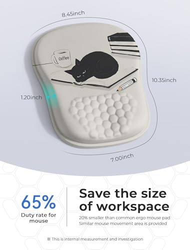 Ergonomic Mouse Pad with Cute Black Cat Design, for Carpal Tunnel Pain Relief, 65% Usable Mouse Area, Memory Foam Concave Wrist Rest for Office, PC, Gaming - color: 01 Cute Black Cat