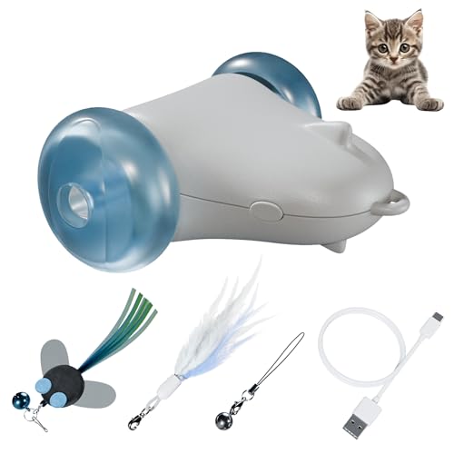 Rolling Rover – Interactive Cat Toy with RGB Wheels, Automatic Moving Mouse-Shaped Design, Feather Butterfly and Bell Attachments, Smart Motion Activated for Indoor Cats & Kittens (Blue) - color: Blue