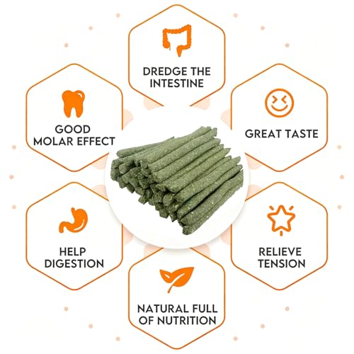 50Pcs Natural Timothy Hay Sticks, Rabbit Chew Toys Molar Teeth Grinding Sticks, Bunny Treats for Chinchillas, Guinea Pigs, Hamsters & Small Animals