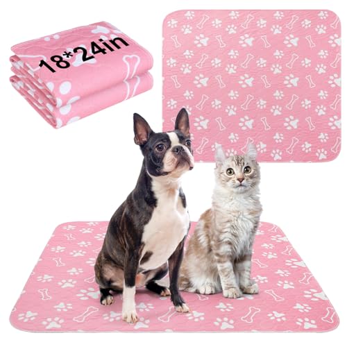 BEAUTYZOO Washable Pee Pads for Dogs, 18'' x 24" Reusable Puppy Pee Pads Super Absorbent Leakproof Dog Training Pads, 2 Pack Non-Slip Potty Pads for Small Medium Dogs Whelping Pads Litter Mat, Pink - color: Pink, size: 18 X 24 Inch (Pack of 2)