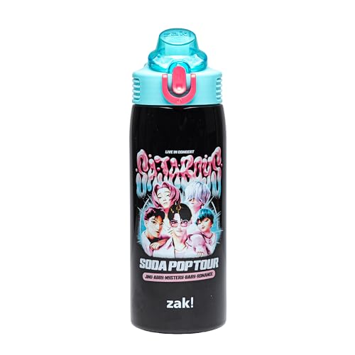 Zak Designs KPop Demon Hunters Sage 19oz Leak-Proof Straw Kids Water Bottle | BPA Free, Insulated Stainless Steel, Cupholder Friendly, Dishwasher Safe, Lid Lock, Handle, For School, Home, Travel, Outdoor - color: KPop Demon Hunters (Saja Boys Soda Pop Tou
