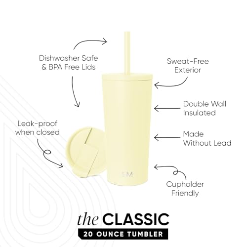 Simple Modern Iced Coffee Tumbler, Insulated | 20oz | Yellow | Reusable Stainless Steel Cup, Travel Mug, Water Bottle with Straw | Cupholder Friendly & Spill Resistant, Buttercup - color: -Buttercup, size: 20 Ounces