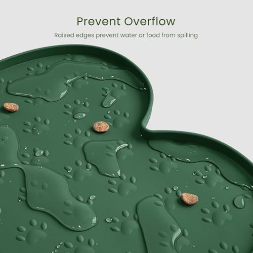 PWTAA Dog Food Mat Anti-Slip Silicone Dog Bowl Mat Thicker Pet Placemat Waterproof Cat Feeder Pad with Raised Edge Puppy Kitten Feeding Mats Suitable Small Medium-Sized Dogs Cats Eating Tray - 2PCS - color: Hunter Green, size: 19.4" x 9.8"-2PCS