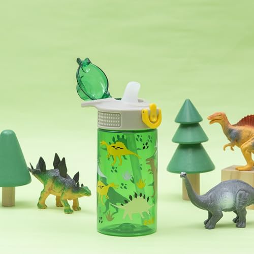 Zak Designs Dinosaur Sage 16oz Leak-Proof Straw Kids Water Bottle | BPA Free, Durable Plastic, Cupholder Friendly, Dishwasher Safe, Easy to Clean, Lid Lock, Handle, For School, Home, Travel - color: Dino, size: 16 Ounces
