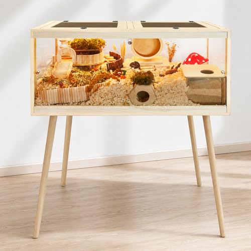 PROLEE Hamster Cage Chewproof, Mice and Rat Habitat with Transparent Sides, Hamster Cage with Openable Mesh Top, Solid Built with Lock Design and Leg Stand, 48" inch - size: 48.0"L x 20.0"W x 47.5"H