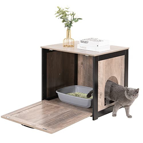 Dwanton Cat Litter Box Furniture Hidden, Cat Litter Box Enclosure, Reversible Entrance Can Be on Left or Right Side, Indoor Cabinet, Wooden Washroom, End Table, Nightstand, Greige, 23.6" L - color: Greige, size: 23.6 x 19.7 x 21.7 Inches