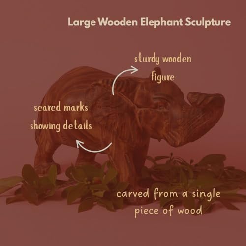 Elephant Statue for Decor, Wooden Figurine, 10 Inch Wide - size: Elephant