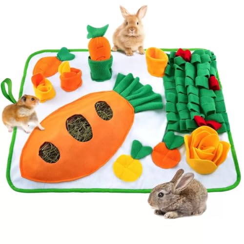 Rabbit Foraging Mat - Bunny Hay Feeder Snuffle Mat for Small Animals, Interactive Enrichment Toys for Rabbits, Guinea Pigs, Chinchillas, Hamsters, Ferrets – Treat Dispenser, Washable, Anti-Slip