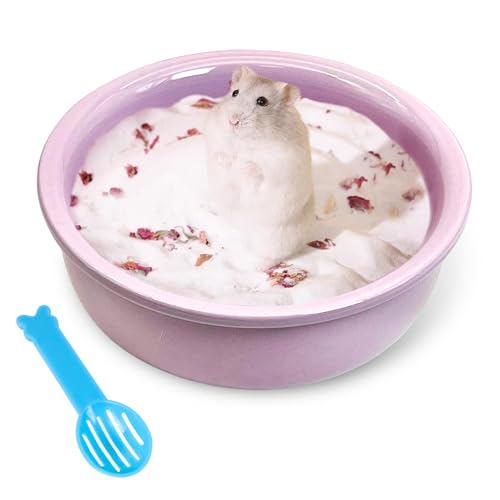 kathson Hamster Sand Bath Box Ceramic Small Animals Shower Bathtub Gerbil Litter Box Mice Bathroom Syrian Hamster Digging Sand Container Cage Accessories for Lemmings (Purple) - color: Purple