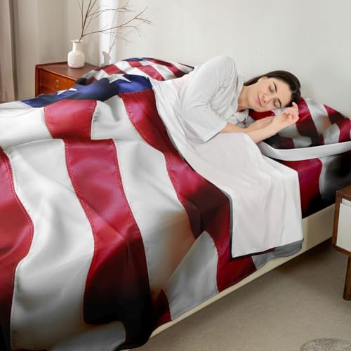 Erosebridal United States Sheet Set Teens American Flag Fitted Sheet Twin, Blue Red Bedding Set Geometric Stripes Bed Sheet with Deep Pocket, 3 Pcs with 1 Fitted Sheet, 1 Flat Sheet, 1 Pillow Case - color: Style 18, size: Twin