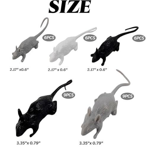 ROYHOO 36PCS Plastic Mini Fake Rat Plastic Mouse Toys Decorations Realistic Pranks Rats Simulated Big Small Mouse Mice Toys for April Fools Day Halloween Prank Party Supplies