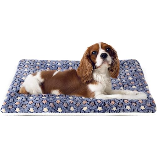 Mora Pets Dog Crate Pad Bed Ultra Soft Pet Mat Star Print Blue 23 x 18 Inch | Washable Crate Mat for Small Medium Large Dogs, Reversible Fleece Dog Crate Kennel Mat Flat Cat Bed Liner - color: Dark Blue, size: 24-Inch