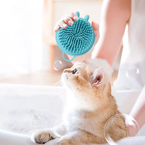 Silicone Bunny Shaped Scrubber | Dog Shower Brush | Dog Scrub Brush - For Massage Washing Shampooing Hair Coat Care Pet Cat Puppy - color: Blue