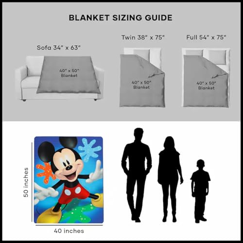 Disney Mickey Mouse Nogginz Set - Bundle with 40 x 50 Inch Lightweight Travel Throw Blanket & Pillow Plus Stickers, More | Kids Super Soft 2 Piece Mickey Bedding Set
