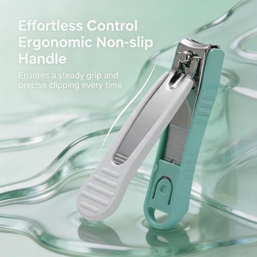 PAFASON Ultra Sharp Nail Clipper Set, Fingernail and Toenail Trimmer Cutter, Stainless Steel, Curved Blade, Sturdy, Nail Catcher, Nail Files for Men and Women - color: Light Green