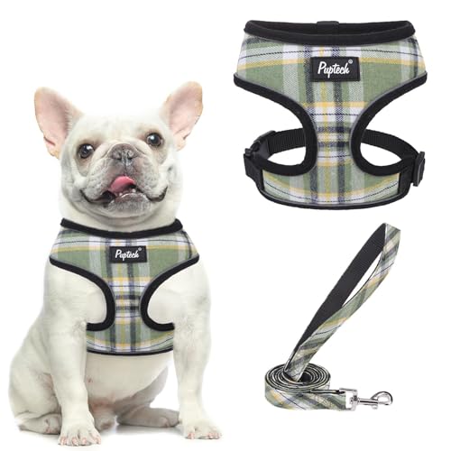 PUPTECK Soft Mesh Dog Harness and Leash Set Pet Puppy Cat Comfort Padded Vest No Pull Harnesses, Green/Yellow, S - color: Green&Yellow, size: S (NECK: 12", CHEST: 14"-18")