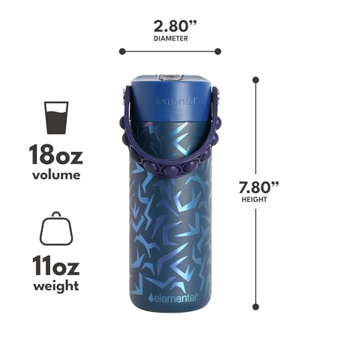 Elemental Insulated Kids Water Bottle, Stainless Steel Water Bottle with Straw Lid & Pop-It Handle, Leak-Proof Water Bottles for School, Boys or Girls, Travelling and Sports, 18oz - Dark Patterns - color: Dark Patterns