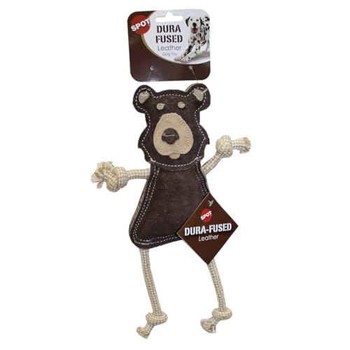SPOT Dura-Fused Leather Forest Animals - Dog Toy with Squeaker and Rope Limbs, Real Leather and Jute Chew Toy, Durable No-Stuffing Toy For Light to Moderate Chewers - 14in, Assorted Styles, 1 Piece