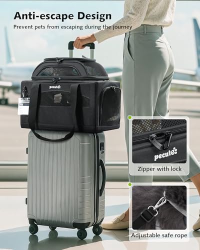 Pecute Top Expandable Airline Approved Pet Carrier for Cats, Dark Gray | Top side expandable, breathable scratch-resistant mesh, leakproof pee pad, locking zippers, foldable travel bag under 11lbs - color: Dark Gray