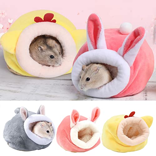 Plush Hamster House for Hamsters Sugar Gliders, Thickened Fleece Small Pet Winter Hideout, Flannel Material 4.7x3.9x3.5in Mini Size for Cage (Grey) - color: Grey