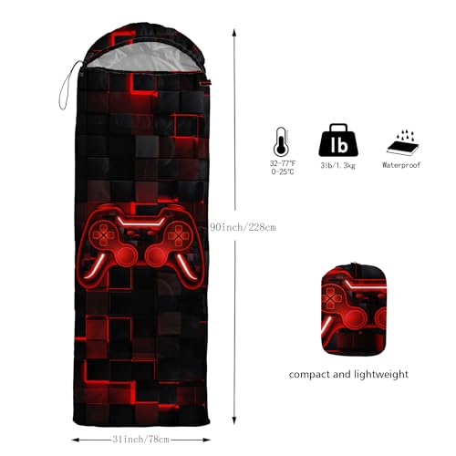 Axolotl Gamepad Sleeping Bag,3 Season Warm and Cool Weather Game Console Sleeping Bag for Boys Teens,Waterproof Lightweight Geometry Hexagonal Sleeping Bag for Traveling,Outdoors Camping,Blue,Black - color: Gamepad03
