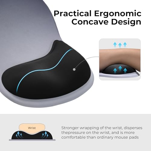 EooCoo Mouse Pad with Gel Wrist Rest, Ergonomic Mousepad Wrist Alignment | Middle Concave Design for Natural Wrist Alignment, Non-Slip Base Mousepad, Carpal Tunnel Relief, Office Desk Accessories - color: Deep Blue
