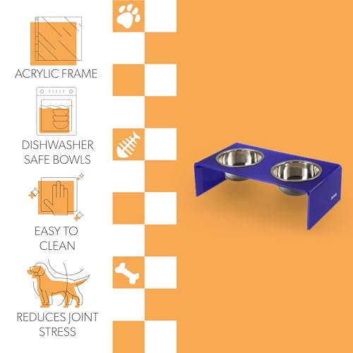 DBL2000F Keaton 5" Small/Medium Modern Acrylic Rectangular Elevated Pet Feeder with 20oz 2-Stainless Steel Bowls, Purple/Chrome - color: Purple/Chrome, size: 20 Ounces (5" Cups 2-Pack)