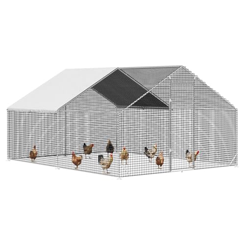 Large Walk-in Chicken Coop with Chicken Run, Galvanized Poultry Enclosure with Waterproof Anti-UV Cover and Security Lock, Ideal for Rabbit, Duck, Backyard and Farm Yard，13.1'x 9.8'x 6.6' - size: 157.7"L x 117.6"W x 78.7"H