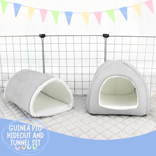 Guinea Pig Hideout & Tunnel Set, Soft Plush Washable Pet Bed | Ideal for Resting, Hiding & Exercising, Fits Guinea Pigs Dwarf Rabbits Ferrets Small Animals, Easy to Clean - color: Grey