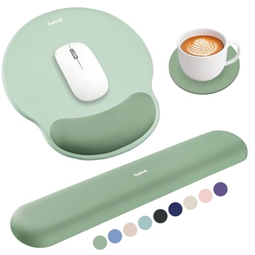 Mouse Pad and Keyboard Wrist Rest, 3-in-1 Gel Memory Foam Ergonomic Mouse Pad with Wrist Rest Set,Gaming Mousepad Arm Cushion Support for Computer Office Desk Accessories Cute Setup,Sage Green - color: Green