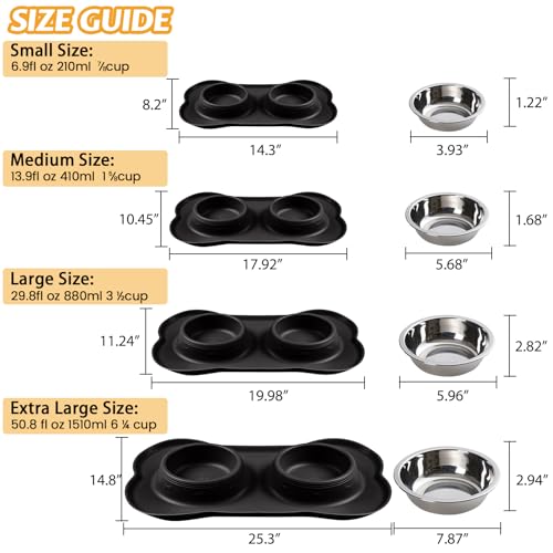 Hubulk Pet Dog Bowls 2 Stainless Steel Dog Bowl with No Spill Non-Skid Silicone Mat + Pet Food Scoop Water and Food Feeder Bowls for Feeding Small Medium Large Dogs Cats Puppies (S, Black) - color: Black, size: Small