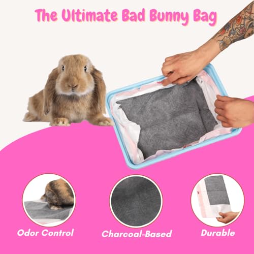 HoppScotch.bun Litter Box Liners, 22 pack Super Absorbent Carbon Odor Eliminator Rabbit Litter Pad Bags- Adhesive, Contactless Cage Liner (Charcoal, X-Large)