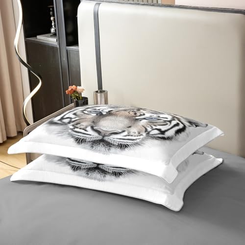 Erosebridal Boys Tiger Bedding Set Twin Size, 100% Cotton Wild Animal Print Duvet Cover for Boys Girls Teens Adult Bedroom, Grey Tiger Skin Comforter Cover Black White Stripe Quilt Cover for Bedroom - color: Multi 09, size: Twin (No Comforter)
