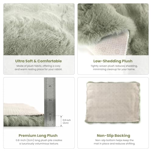 2 Pack Rabbit Mat, Soft Plush Bunny Bedding with Non-Slip Bottom, Washable Fluffy Guinea Pig Cage Liner, Small Pet Sleeping Pads for Hamster, Chinchilla, Green - color: Green